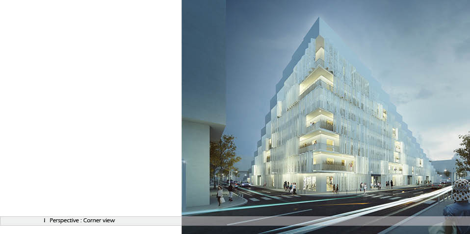 residential building render from street corner 