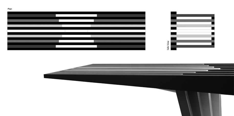 Plans and visualizations of unpleated table